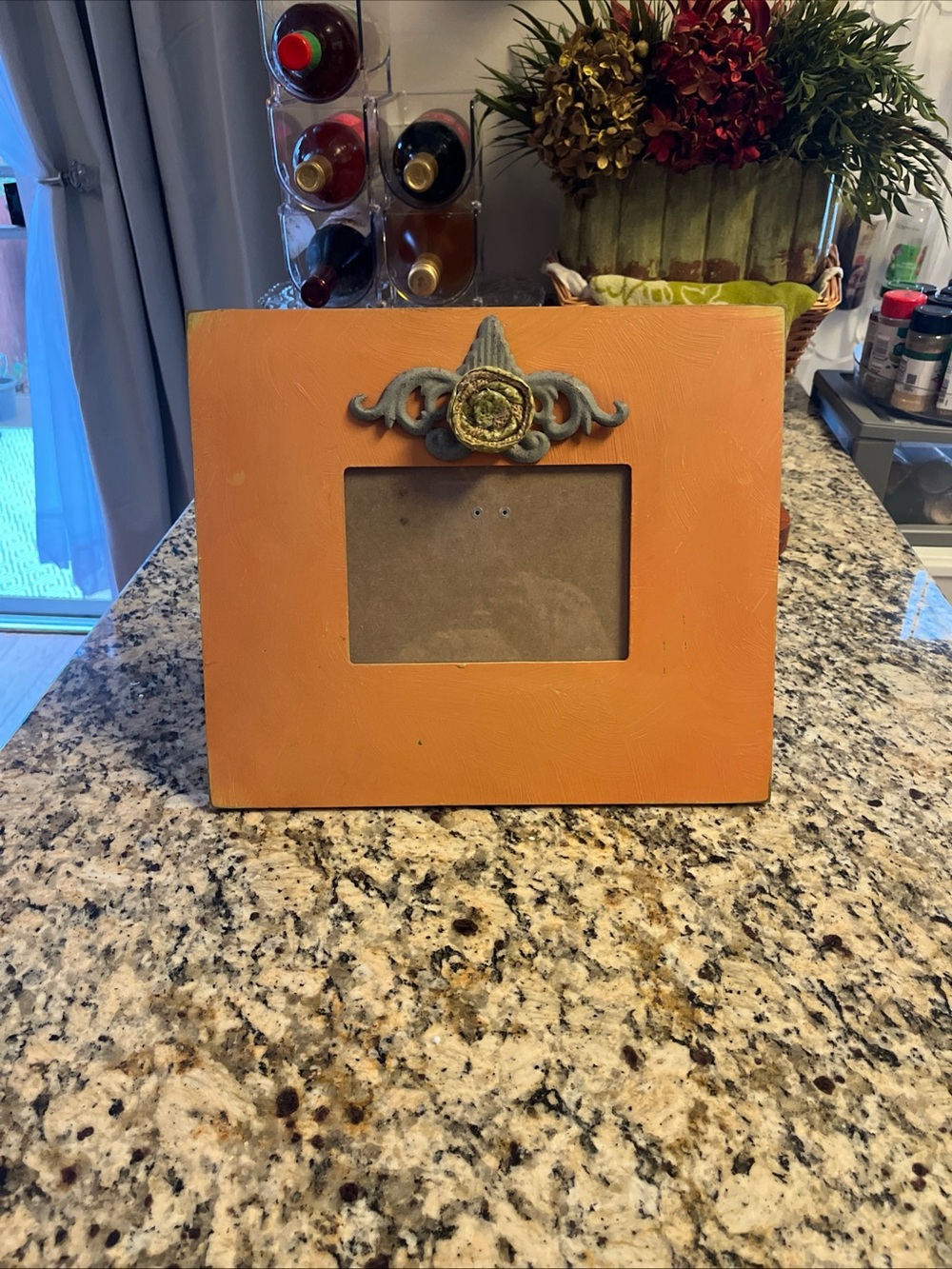 California designer Fall Orange Picture frame fits 5x7 picture. Frame is 13”x12”